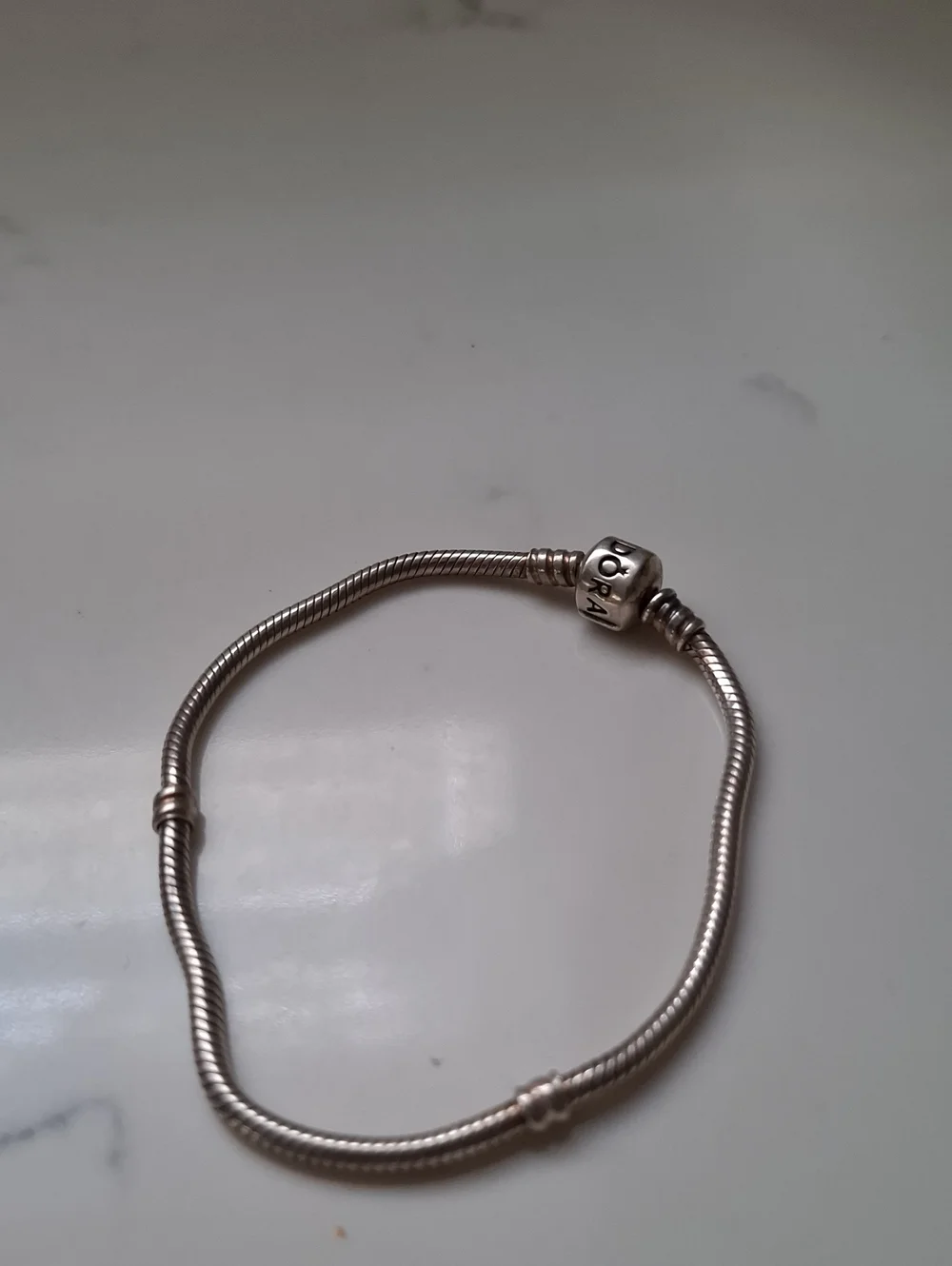 Pandora Silver Snake Chain Charm Bracelet with Center Bead